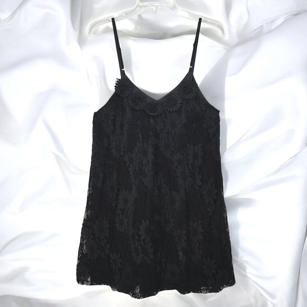 Loveriche Black Floral‎ Lace Camisole Mini Dress 3D Flower Applique Woman Medium